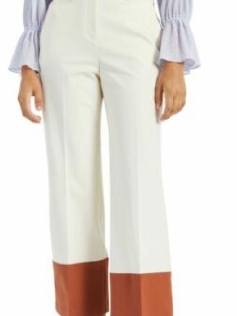 Alfani Cream Wide-Leg Colorblock Pants with Brown Hem